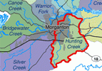 Map of Morganton with Hunting Creek outlined