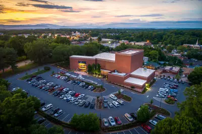 An aerial photo of CoMMA at sunset