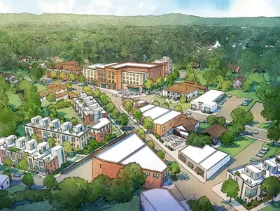Illustration shows a conceptual design for possible residential development in the areas around Fonta Flora on N. Green Street