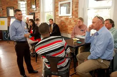 Craig Lewis, Stantec, talks to Steering Committee members during the Steering Committee Meeting Kick Off