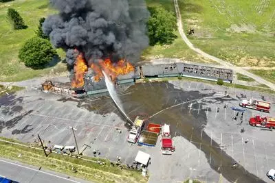 Firefighters training during a live burn exercise