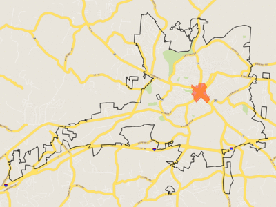 Map outline of Morganton city limits and Special Downtown Tax District