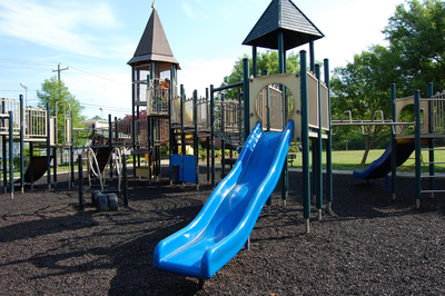 Blue slide on play structure