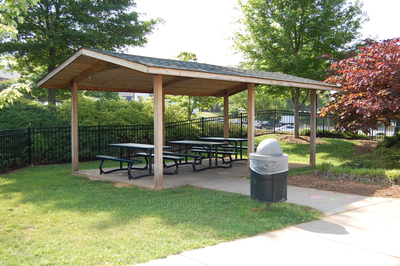 Picnic shelter with three tables